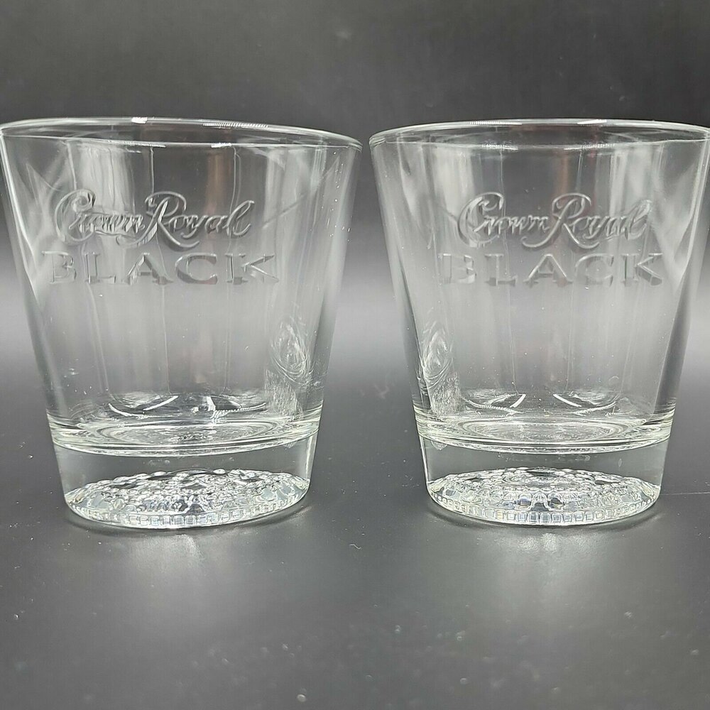 Vintage Crown Royal Black Embossed Cap Base Rocks Glass Whisky Lowball Barware 2